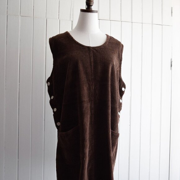 vtg chocolate corduroy jumper dress | l/xl - Picture 2 of 6
